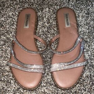 Steve Madden Blush Pink Rhinestone Triple-Strap Slide Sandals